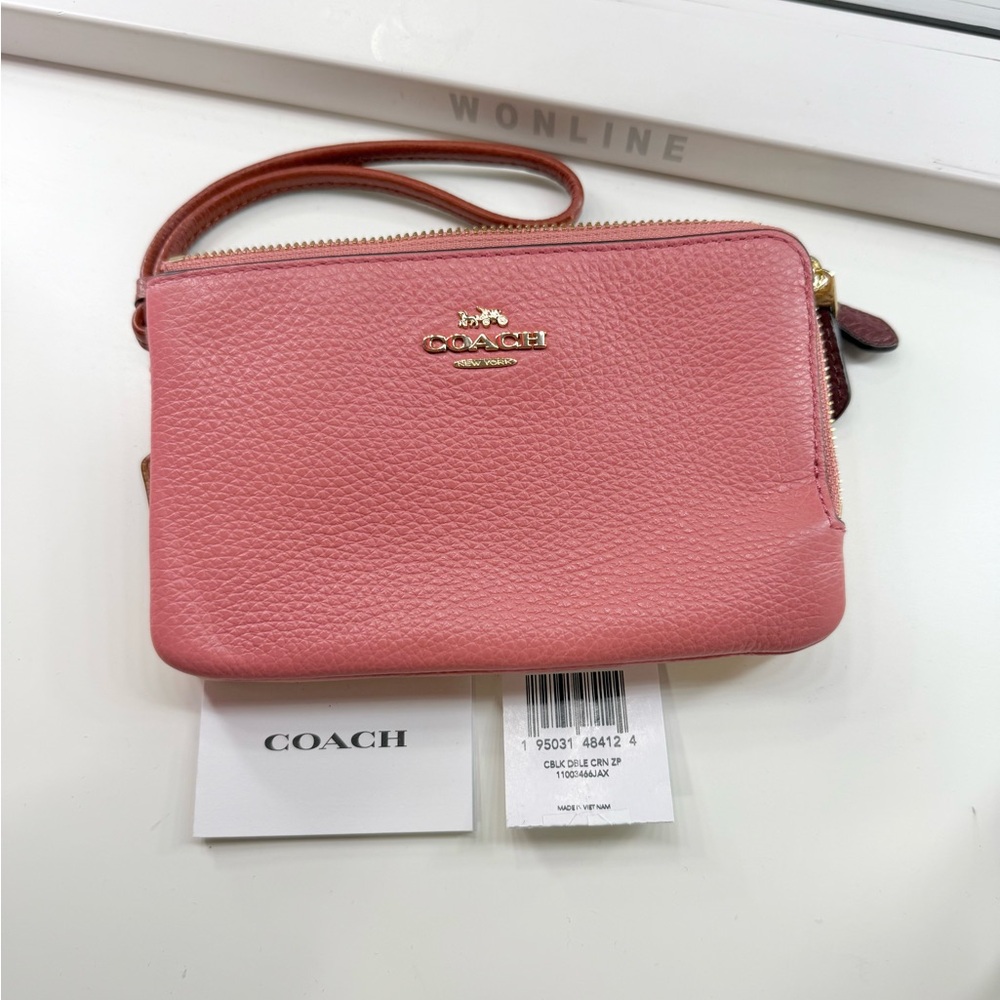 Coach Coral/Pink Double Corner Zip Wristlet